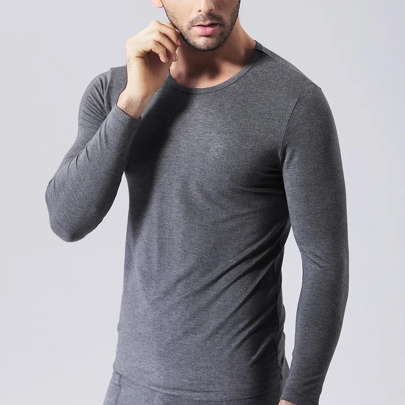 Breathable Bamboo Fiber T Shirt Men Long Sleeve Soft Black Autumn Clothes Solid Color Round Neck Tops Camiseta Hombre Fitness XL