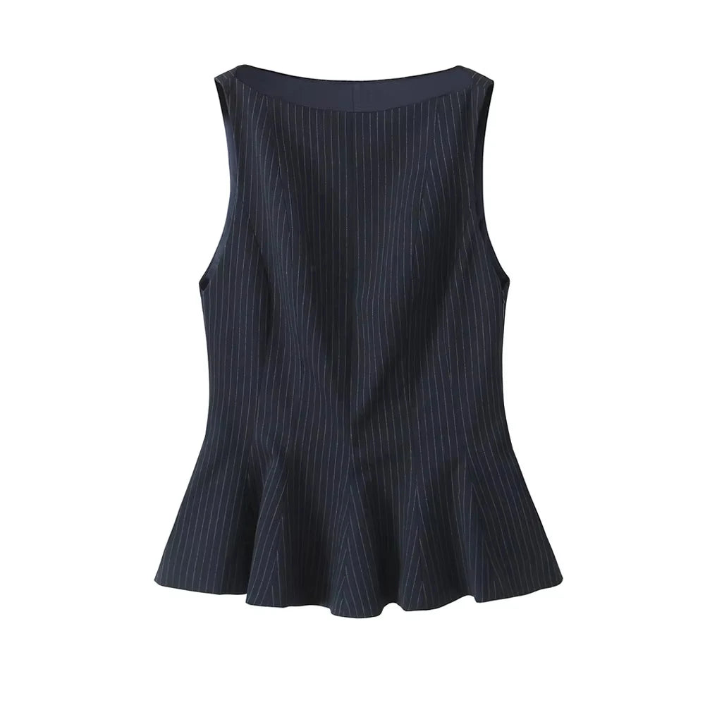 TRZA-Fitted Ruffled Blouses for Women, O Neck, Sleeveless, Side Zipper, Female Shirts, Chic Tops, Fashion