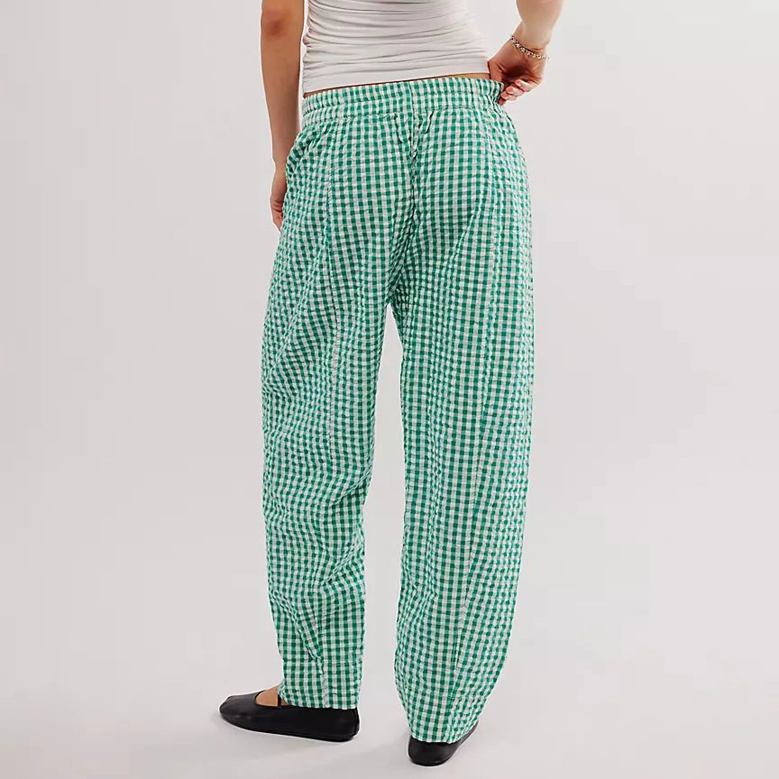 Y2K Gingham Wide Leg Lounge Pants Plaid Drawstring Pajama Pants Checked Loose Fit Pj Pants Trousers Casual Home Pant