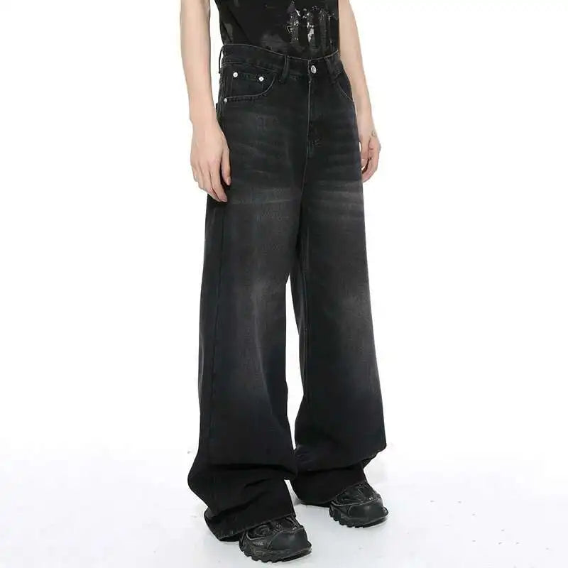 IEFB Worn Out Male Jeans Vintage Gradient Color Men's Wide  Leg Pants High Street Pockets Men Denim Straight Trousers New 9C4510