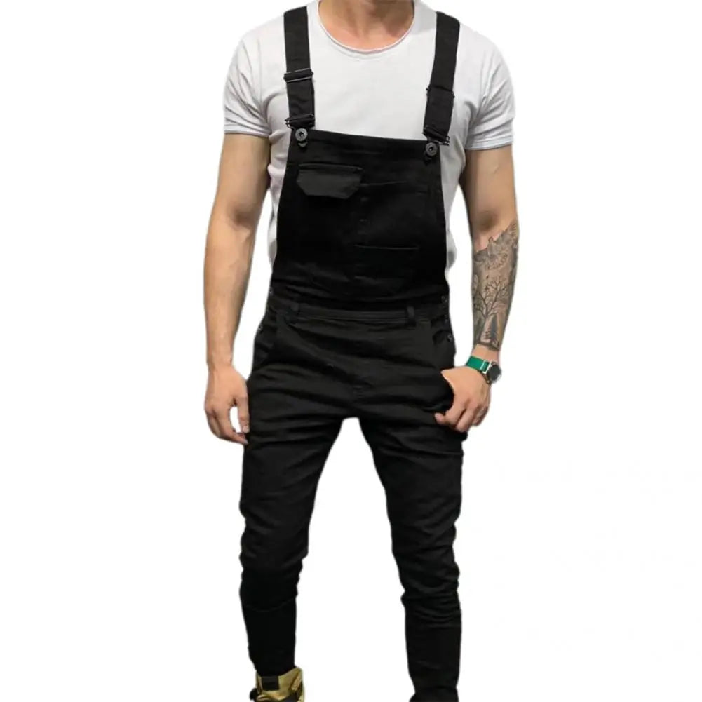 Popular Men Overalls Soft Cargo Jumpsuit Slim Full Length Mid Rise Cargo Jumpsuit  Breathable