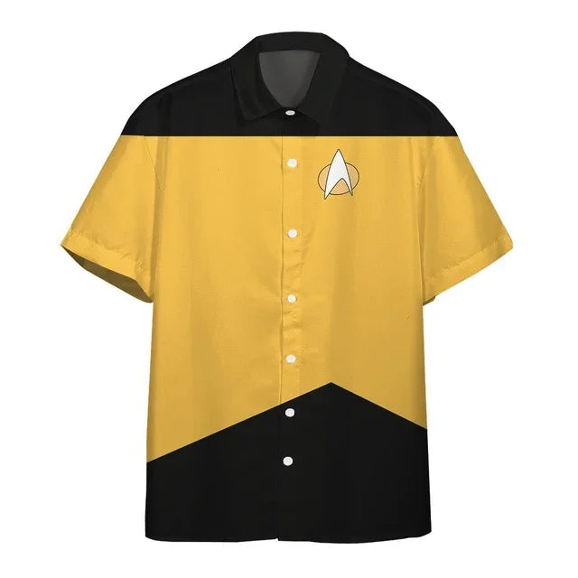 Hawaiian Men's Short Sleeve Shirt Star Trek Color Block Print Men's Lapel Top Large Size Casual Men's Shirt 2025 New Style