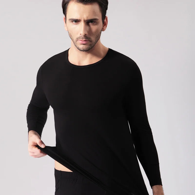 Breathable Bamboo Fiber T Shirt Men Long Sleeve Soft Black Autumn Clothes Solid Color Round Neck Tops Camiseta Hombre Fitness XL