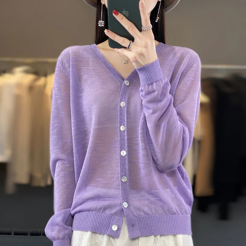 Summer New Women's Floral Yarn Ice Silk Knitted Cardigan Breathable Cool Sun Protection Sexy Cardigan NJR-330