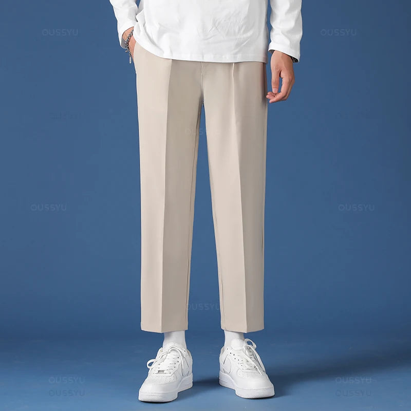 Spring Summer New Smooth Pendulous Suit Pants Men Business Long Trousers Korean Formal Ankle Length Pant Male Plus Size 40