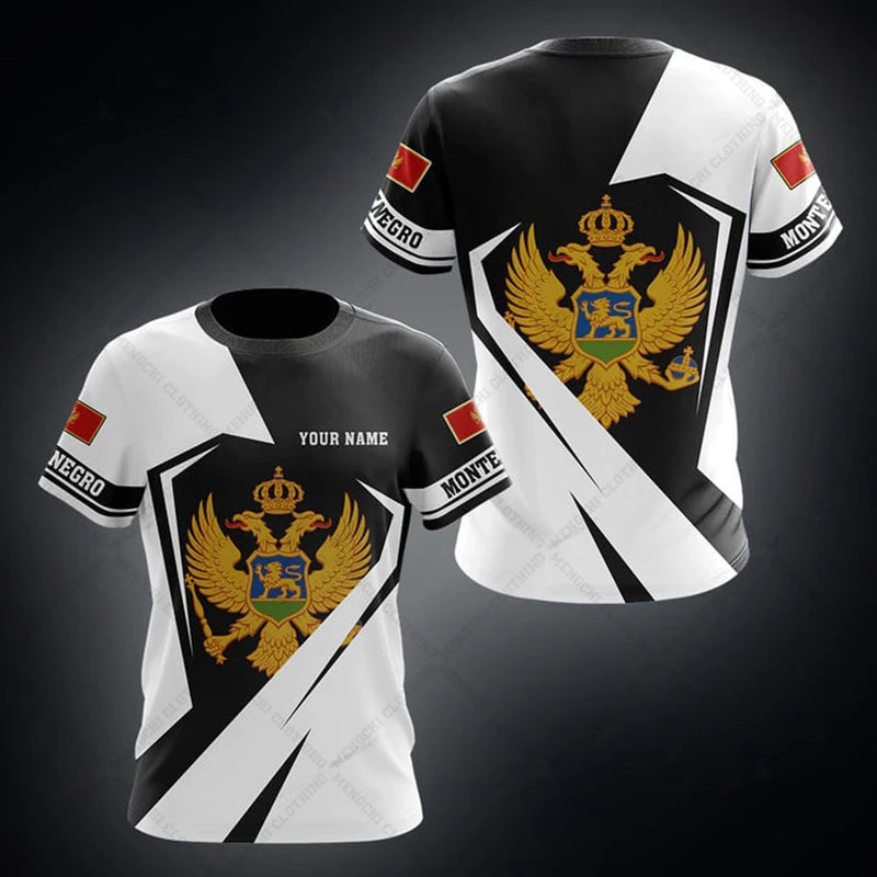Montenegro Flag & Coat of Arms Graphic Tee Summer Casual Pullover Men's Fashion Loose T-shirts Boy Oversized Short Sleeves Tops