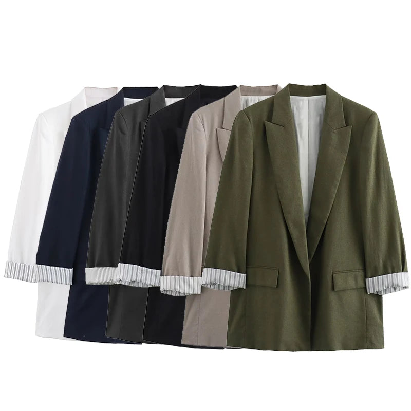 Willshela Women Fashion With Pockets Solid Blazer Vintage Notched Neck Long Sleeves Female Chic Lady Outfits