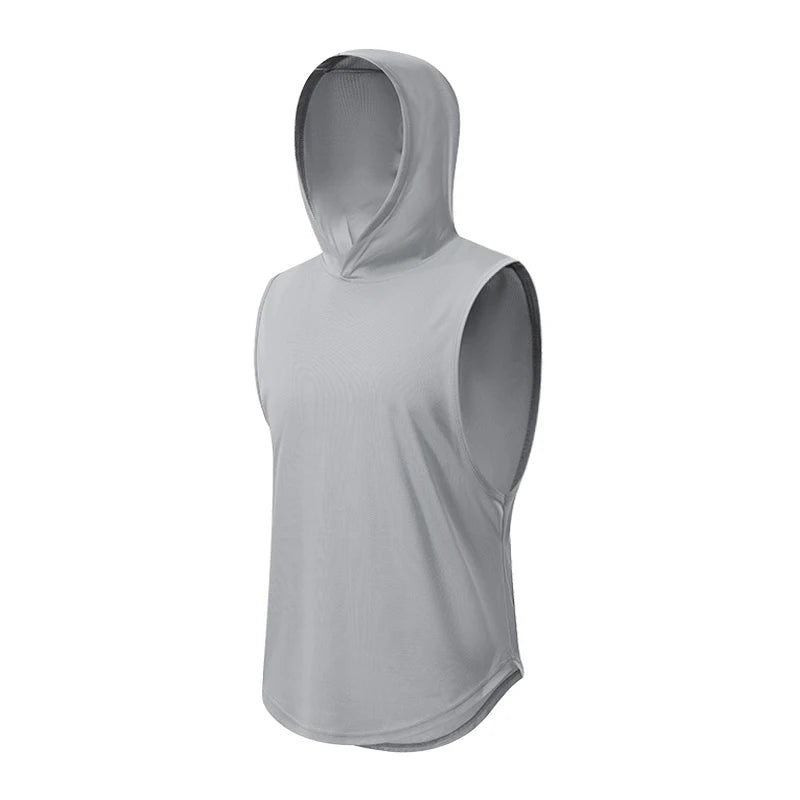 Plain Fitness Hooded Tank Top Mens Summer Solid Muslce Shirt Hoodies Cotton Blank Bodybuilding Sleeveless Vest Workout Singlets
