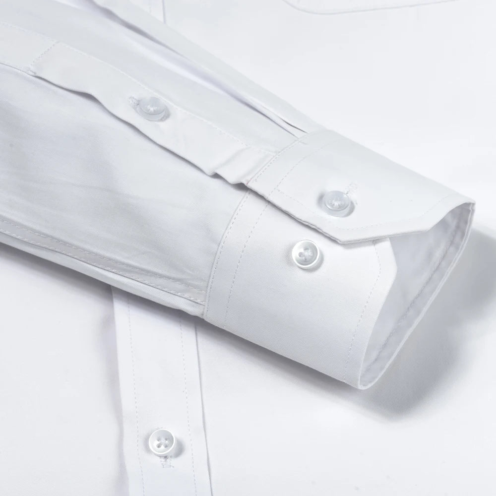 Men's Long Sleeve Mao-collar (Mandarin Collar) Shirt Single Patch Pocket Smart Casual Regular-fit Business Office Dress Shirts