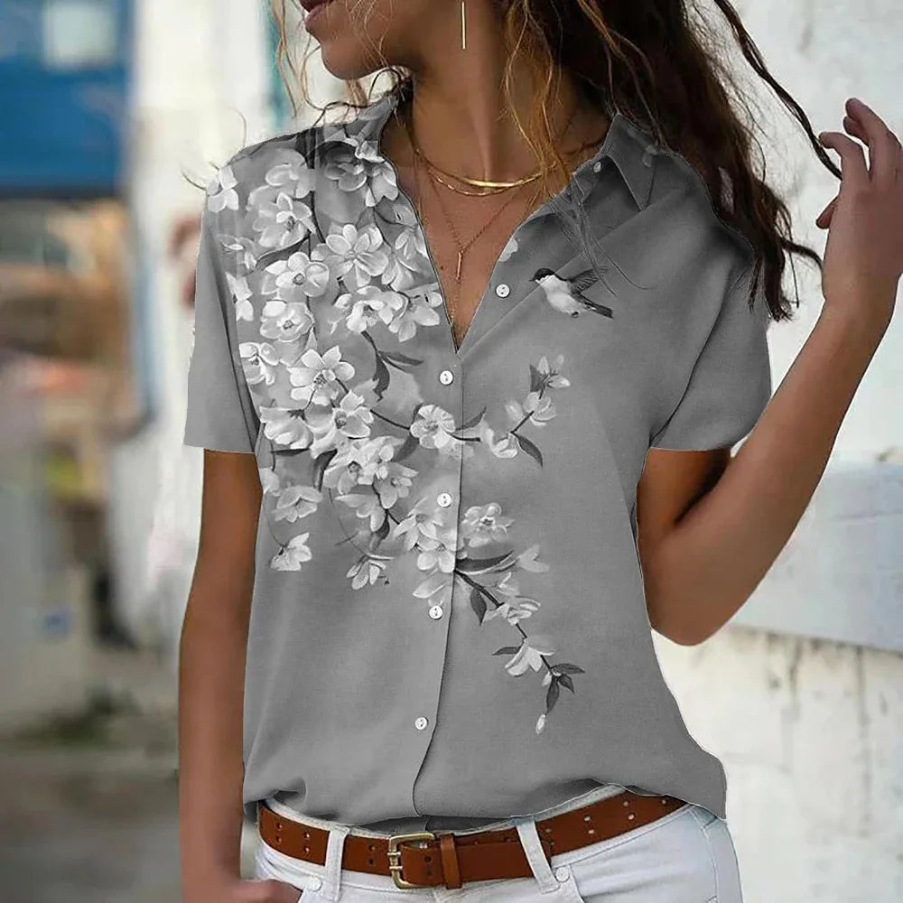 3d Floral Printing Women Casual Shirts Summer Short Sleeve Flower Pattern Streetwear Ladies Blouses Tops 3XL Large Size Shirt