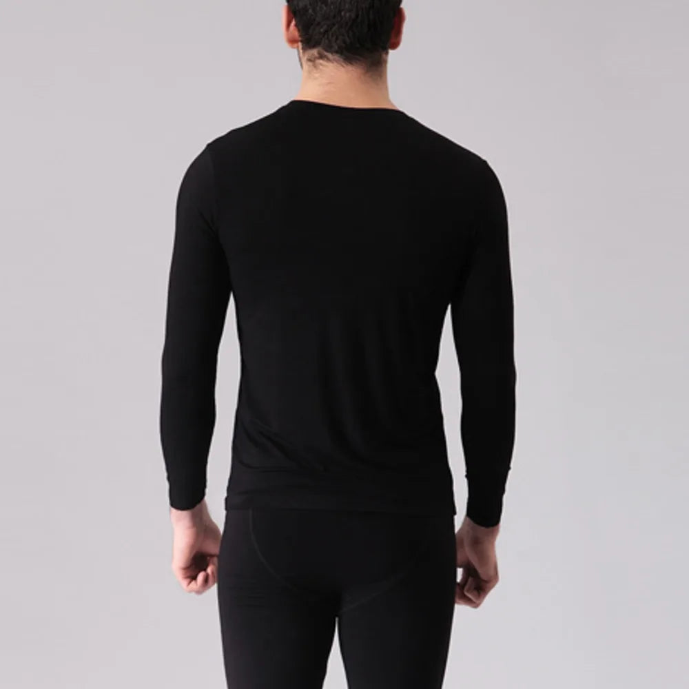 Breathable Bamboo Fiber T Shirt Men Long Sleeve Soft Black Autumn Clothes Solid Color Round Neck Tops Camiseta Hombre Fitness XL