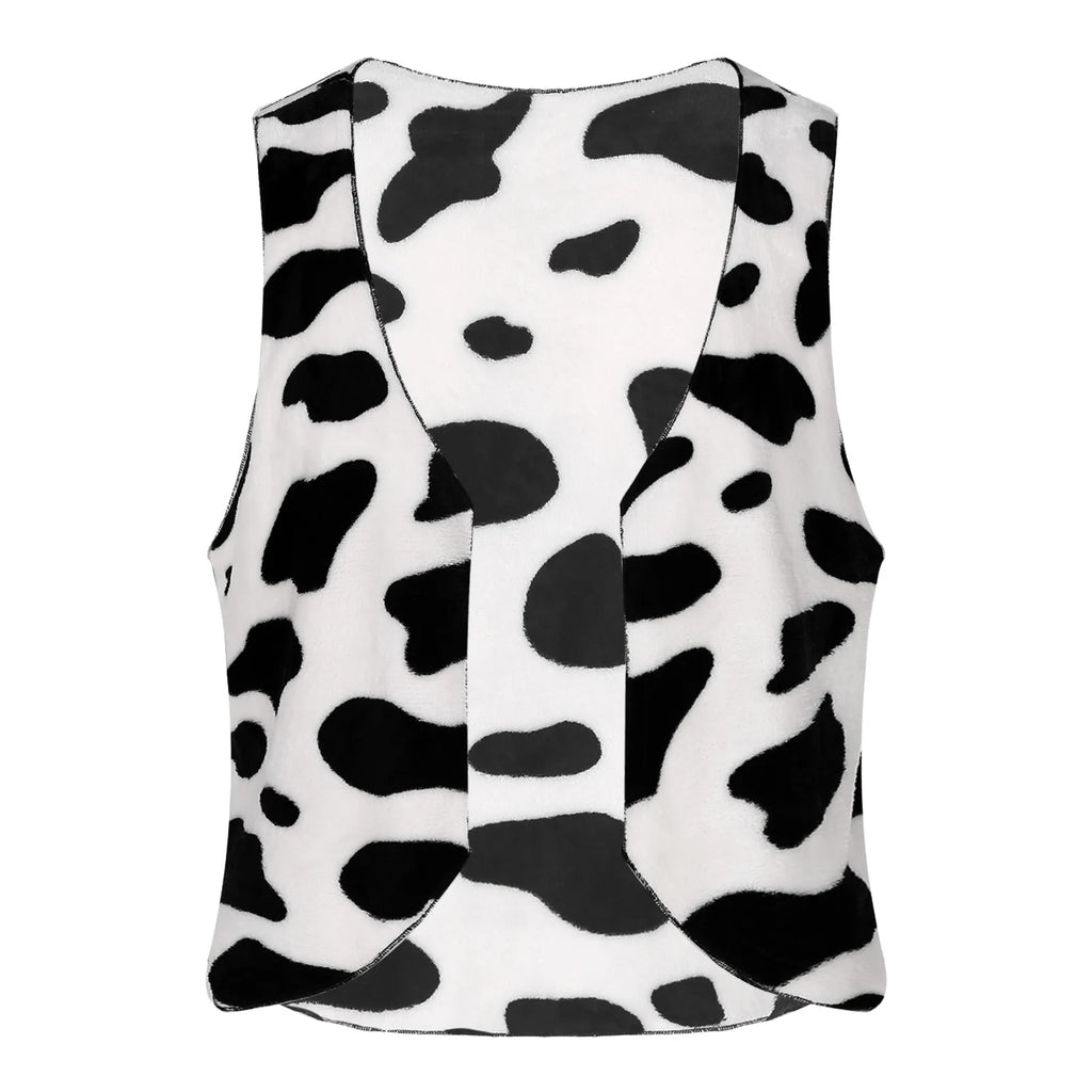Men Cow Print Open Front Coat Jacket Vest Halloween Festival Hippie Costume Cowboy Cardigan Cosplay Party Fancy Dress Up